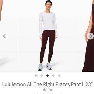 Lululemon All The Right Places Pant II Color Garnet/Dark Wine Hemmed to 23” Sz 4